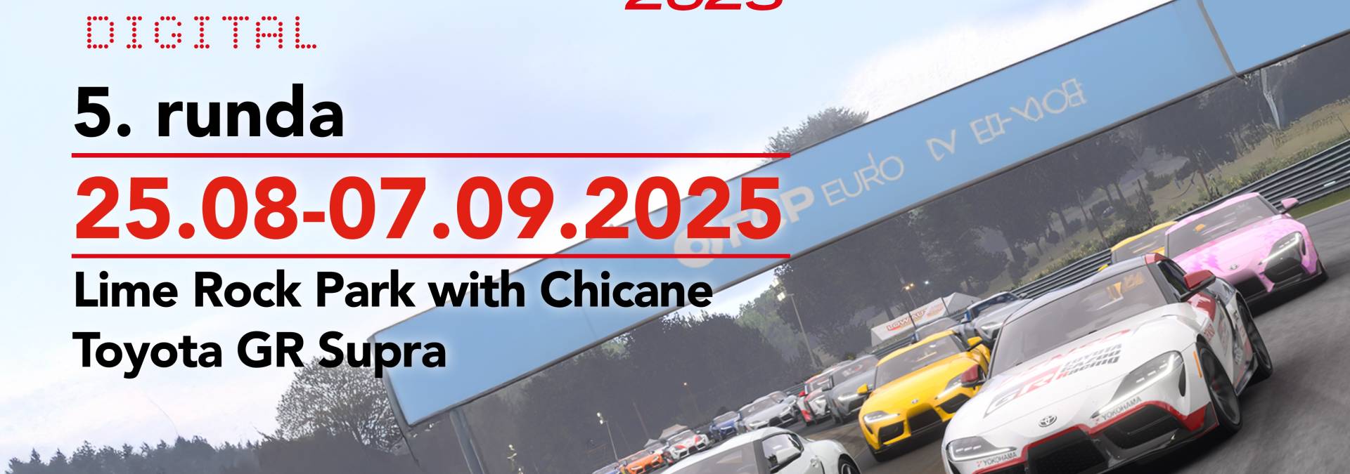 Informacje i zapisy do 5. rundy TOYOTA GR CUP DIGITAL – 25.08-07.09.2025 - Lime Rock Park with Chicane - Toyota GR Supra